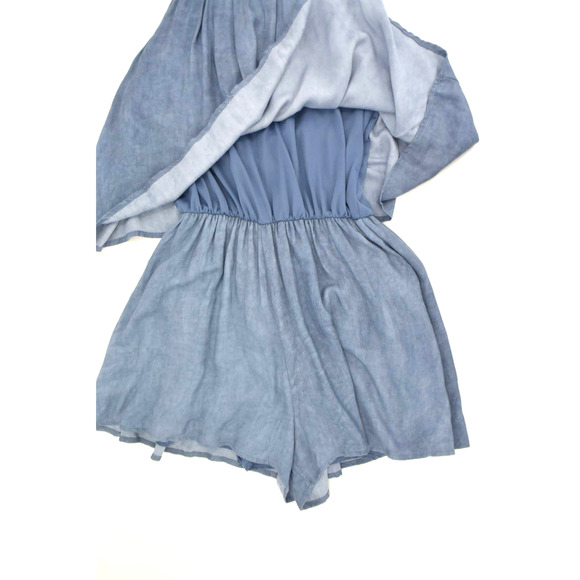 Sage Blue Ruffle Open Back Halter Romper Womens S - Picture 4 of 7